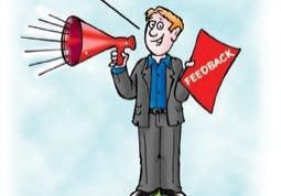 cartoon of an encouraging man with a megaphone
