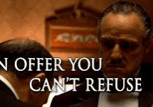 image of the Godfather with the words an offer you can’t refuse over it